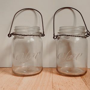 Pair of Vintage farmhouse Harp glass jars with wire handles